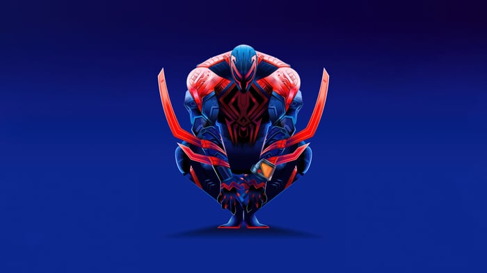 Spider-Man 2099 Crouching on Blue Background
