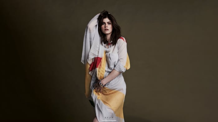 Alexandra Daddario in a flowing dress