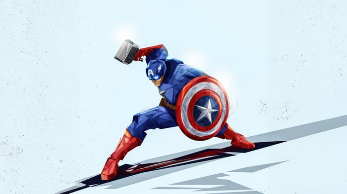 Captain America with Mjolnir and Shield