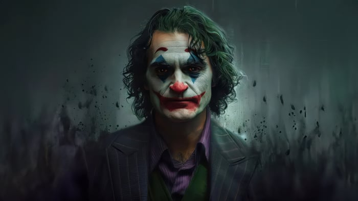 Joker with clown makeup and suit