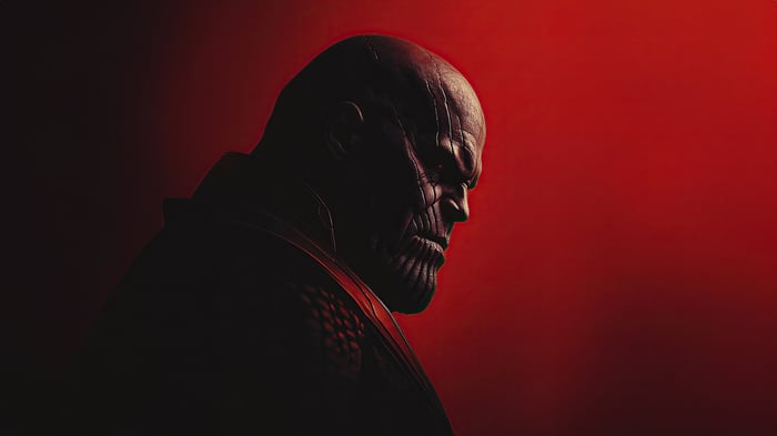 Thanos in Silhouette Against Red Background