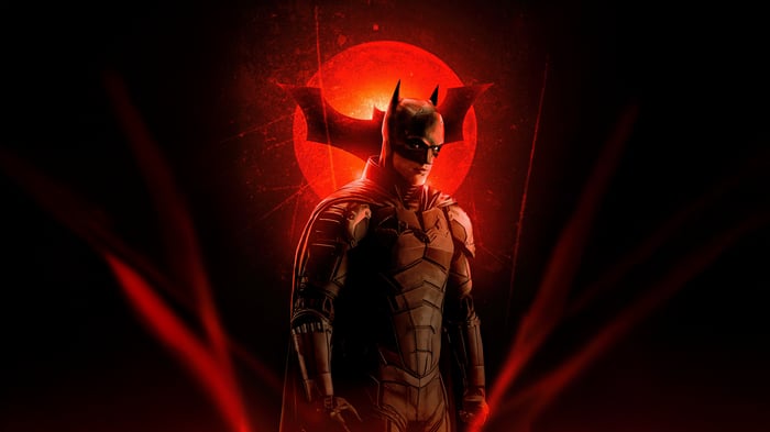 The Batman with Red Moon and Bat Symbol