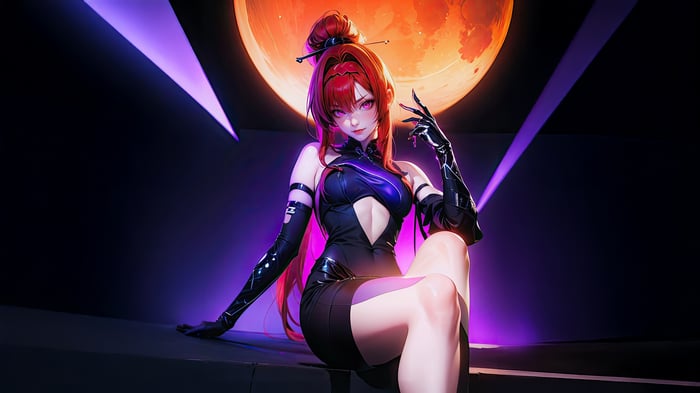 Anime Girl Poses Under a Blood Moon