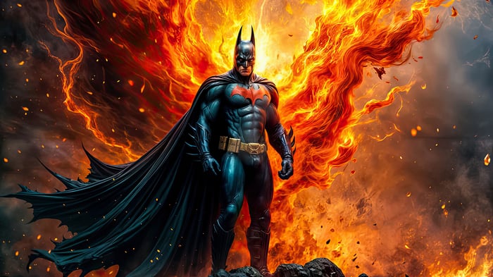 Batman Standing in Front of a Wall of Fire