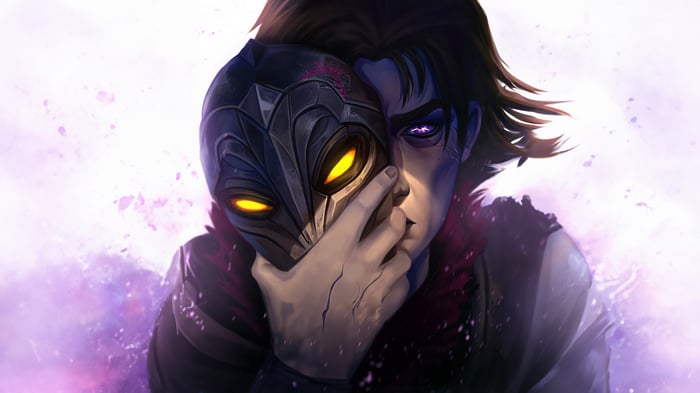 Viktor from Arcane holding a mask