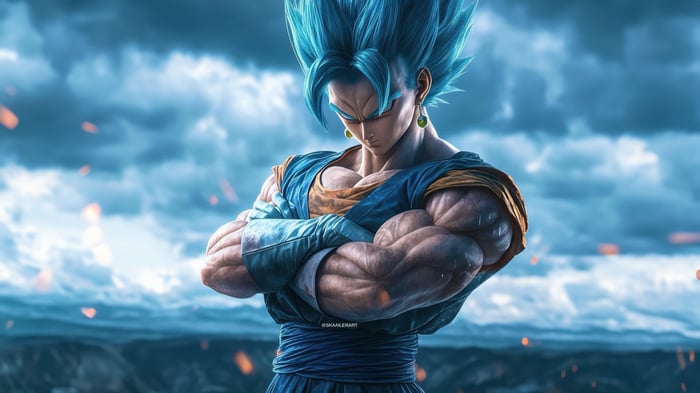 Super Saiyan Blue Vegito with arms crossed
