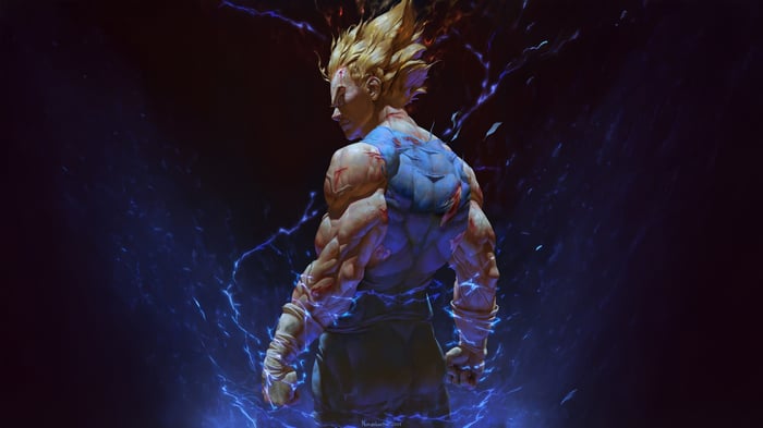 Vegeta in Super Saiyan form with blue lightning