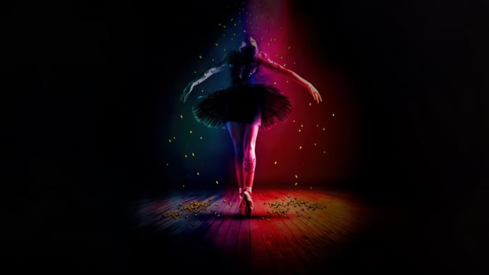 Ballerina dancing with confetti
