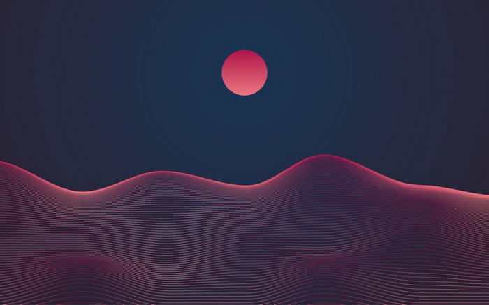 Minimalist abstract landscape with red sun and dunes