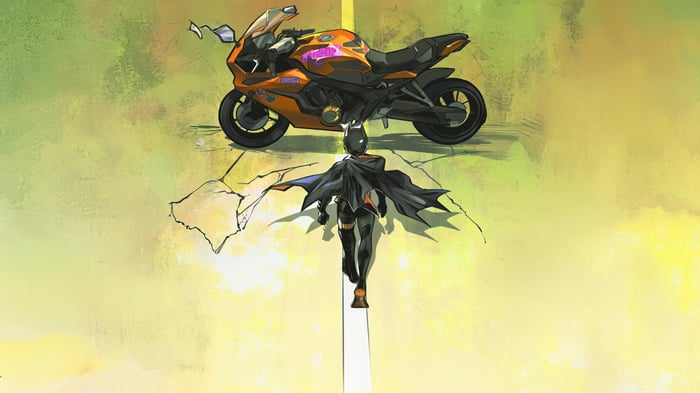 Batgirl and her orange motorcycle