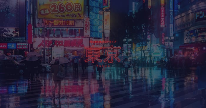 Tokyo at Night with Neon Signs and Rain
