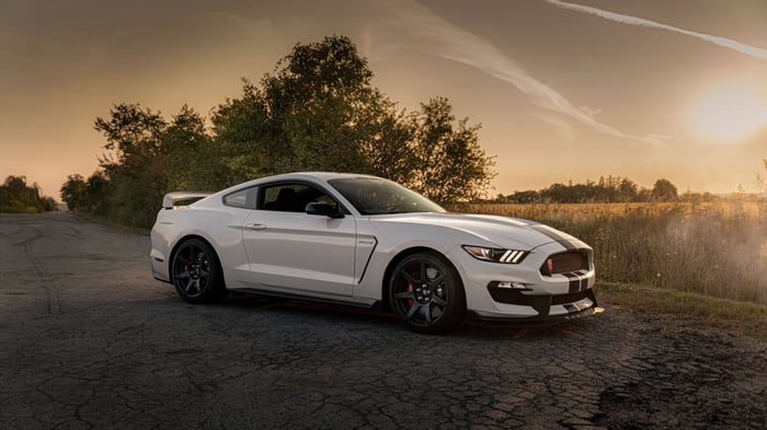 White Shelby GT350R on a Country Road at Sunset
