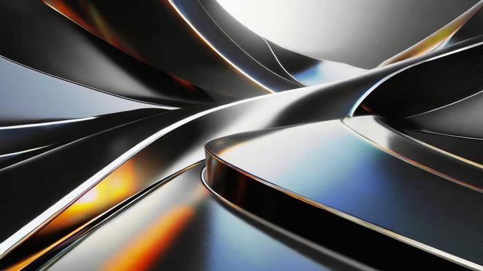 Abstract metallic shapes with reflections