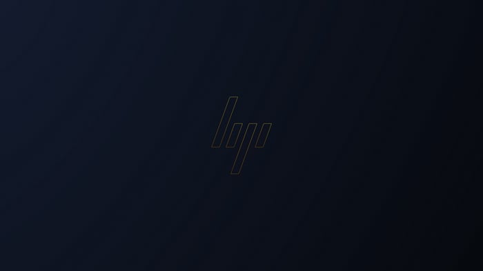 HP logo on a dark blue background