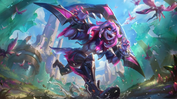 Briar from League of Legends running through a fantasy landscape