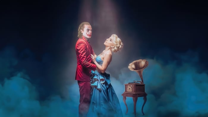 Joker and Harley Quinn with Vintage Gramophone