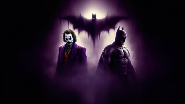 Batman and Joker with Batman symbol