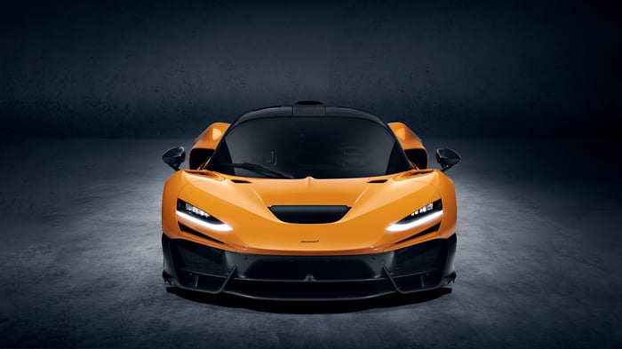 Orange McLaren sports car front view