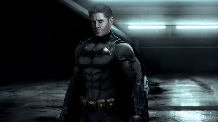 Jensen Ackles as Batman in a dark setting