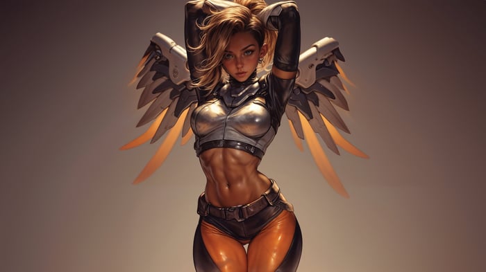 Mercy from Overwatch with mechanical wings