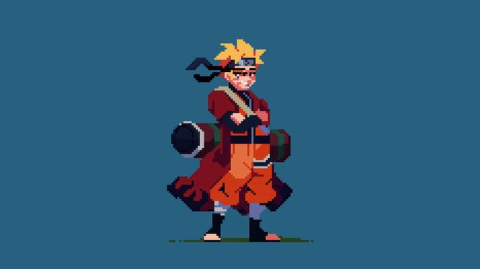 Naruto Uzumaki pixel art with scroll