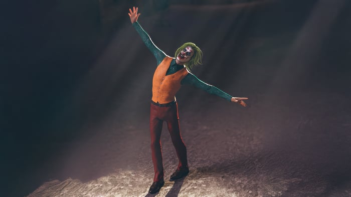 The Joker standing with arms outstretched