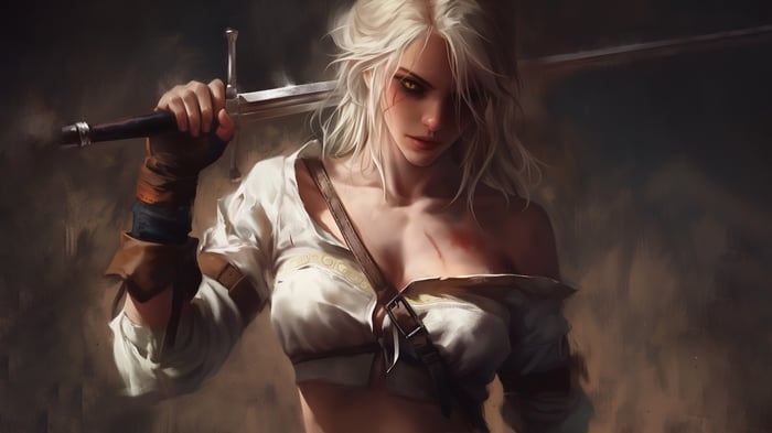 Ciri from The Witcher holding a sword