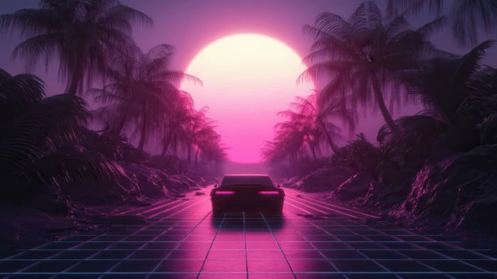 Synthwave Car Journey Through Time