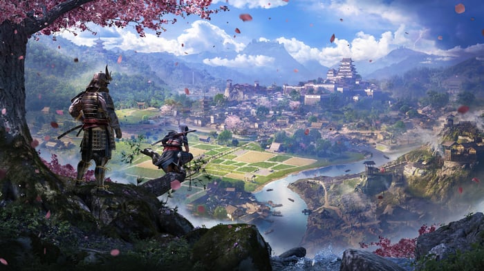 Assassins Creed Shadows: Samurai Overlooking a Japanese Village