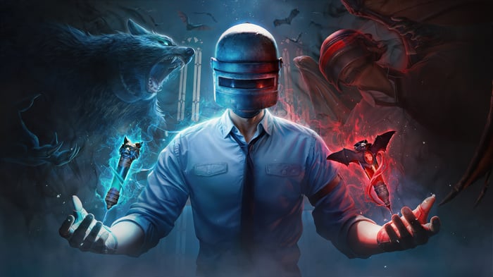 PUBG Helmet Guy with Wolf and Bat Creatures