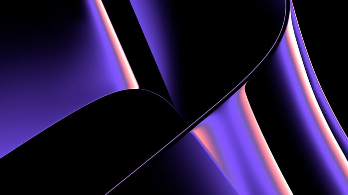 Abstract purple metallic curves with black background