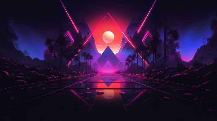 Synth Abstraction with Neon Pyramids and Palm Trees