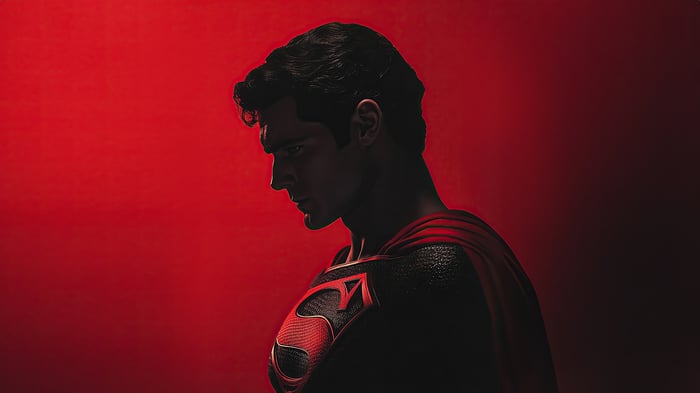 Superman in a red suit on a red background