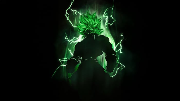 Broly silhouette with green aura and lightning