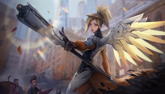 Mercy from Overwatch in a city setting