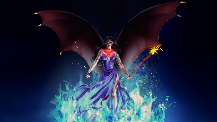 Oraya Wrath with Bat Wings and Fiery Dress
