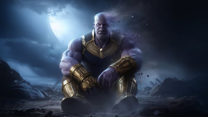 Thanos sitting on a desolate planet
