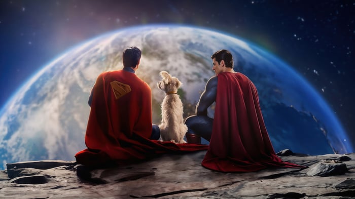 Superman and Krypto overlooking Earth
