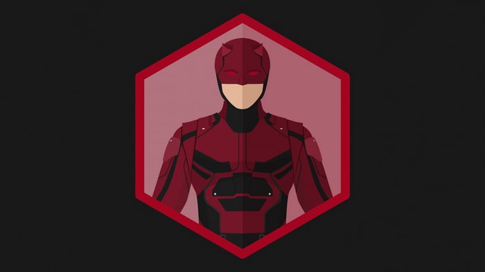 Daredevil in a Red Suit Inside a Hexagon