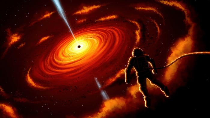Astronaut tethered to a black hole accretion disk
