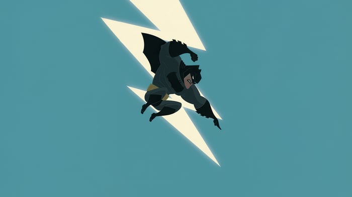 Batman in front of a lightning bolt