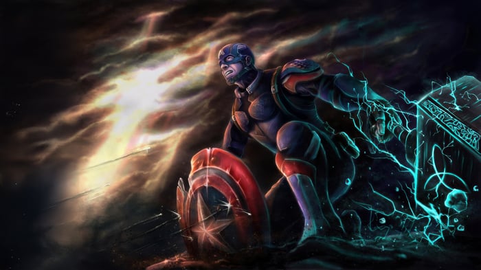 Captain America with Mjolnir and Shield