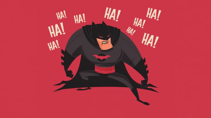 Batman Laughing with "HA!" Speech Bubbles