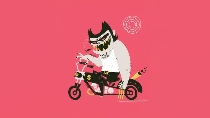 Wolverine riding a motorcycle and smoking