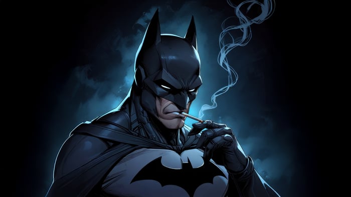 Batman Smoking a Cigarette in the Dark