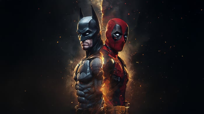 Batman and Deadpool standing back to back