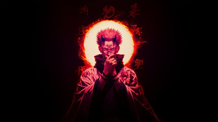 Ryomen Sukuna with a fiery halo