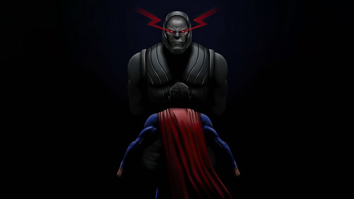 Superman faces Darkseid with Omega Beams