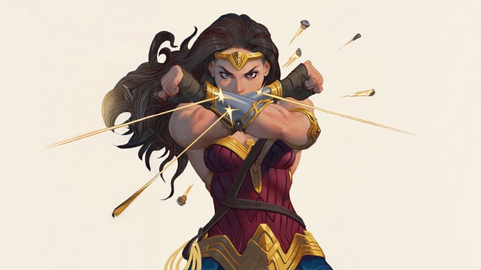Wonder Woman Deflecting Projectiles with Bracelets