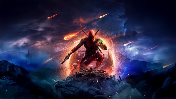 Deadpool with Infinity Gauntlet and Meteors